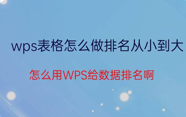 wps表格怎么做排名从小到大 怎么用WPS给数据排名啊？